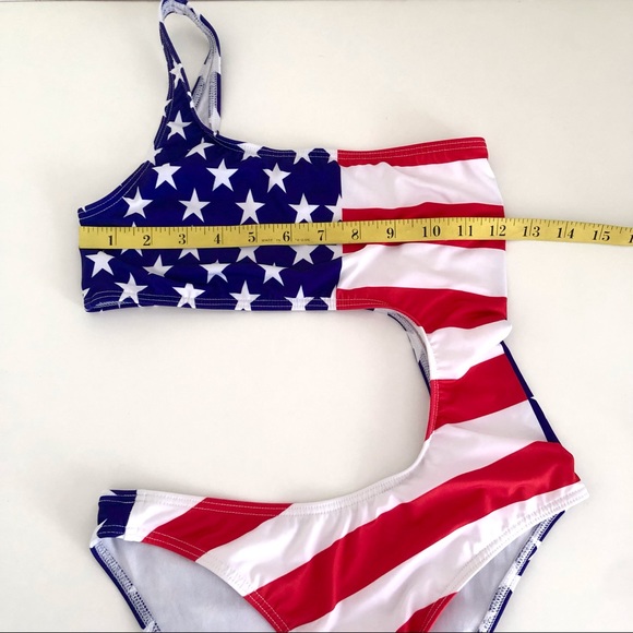Yes Master American flag print cut out one piece swimsuit sz S - Picture 4 of 11